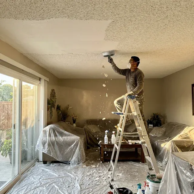 Popcorn Ceiling Removal process close-up